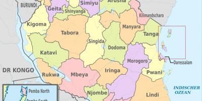 图坦桑尼亚，显示地区和地区
